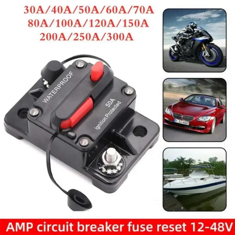 2024 30-300A AMP Circuit Breaker Dual Battery IP67 Waterproof 12V 24V Fuse Manual Reset Car Circuit Breaker Auto Accessories