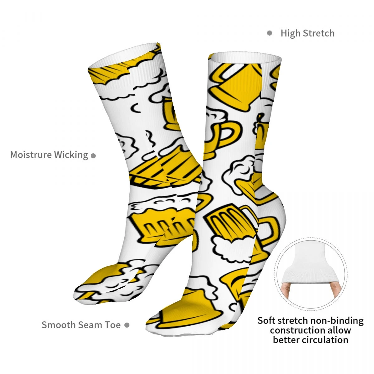 Beer Pattern Mens Womens Funny Crew Socks Cool 3D Printed Design Socks Fashion Comfortable Basketball Socks