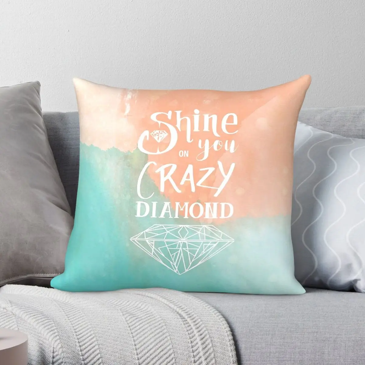 Shine On You Crazy Diamond Square Pillowcase Polyester Linen Velvet Pattern Zip Decorative Pillow Case Room Cushion Cover