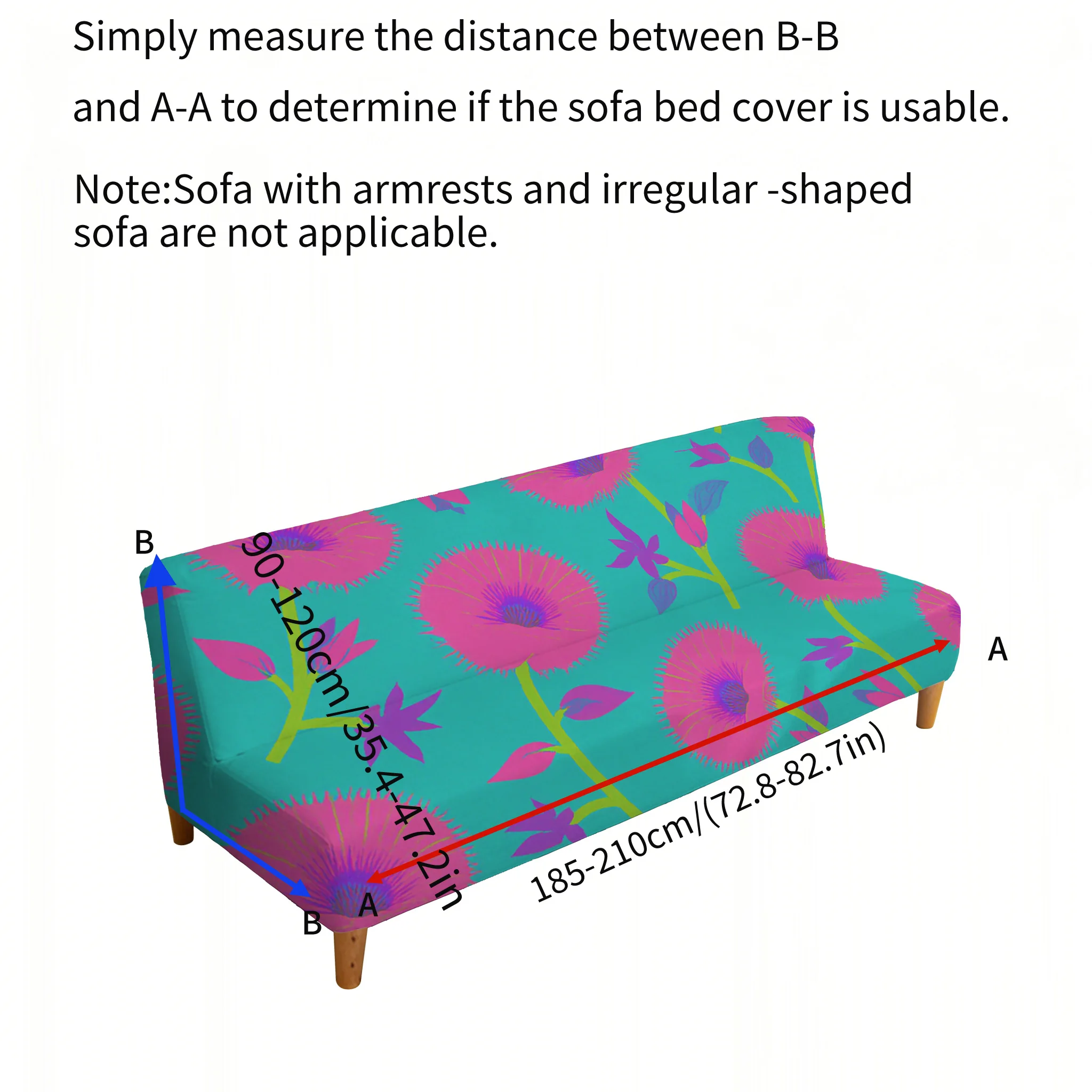 Armrest-free elastic printed sofa bed cover, fresh small floral pattern, dust-proof machine-washable sofa bed cover