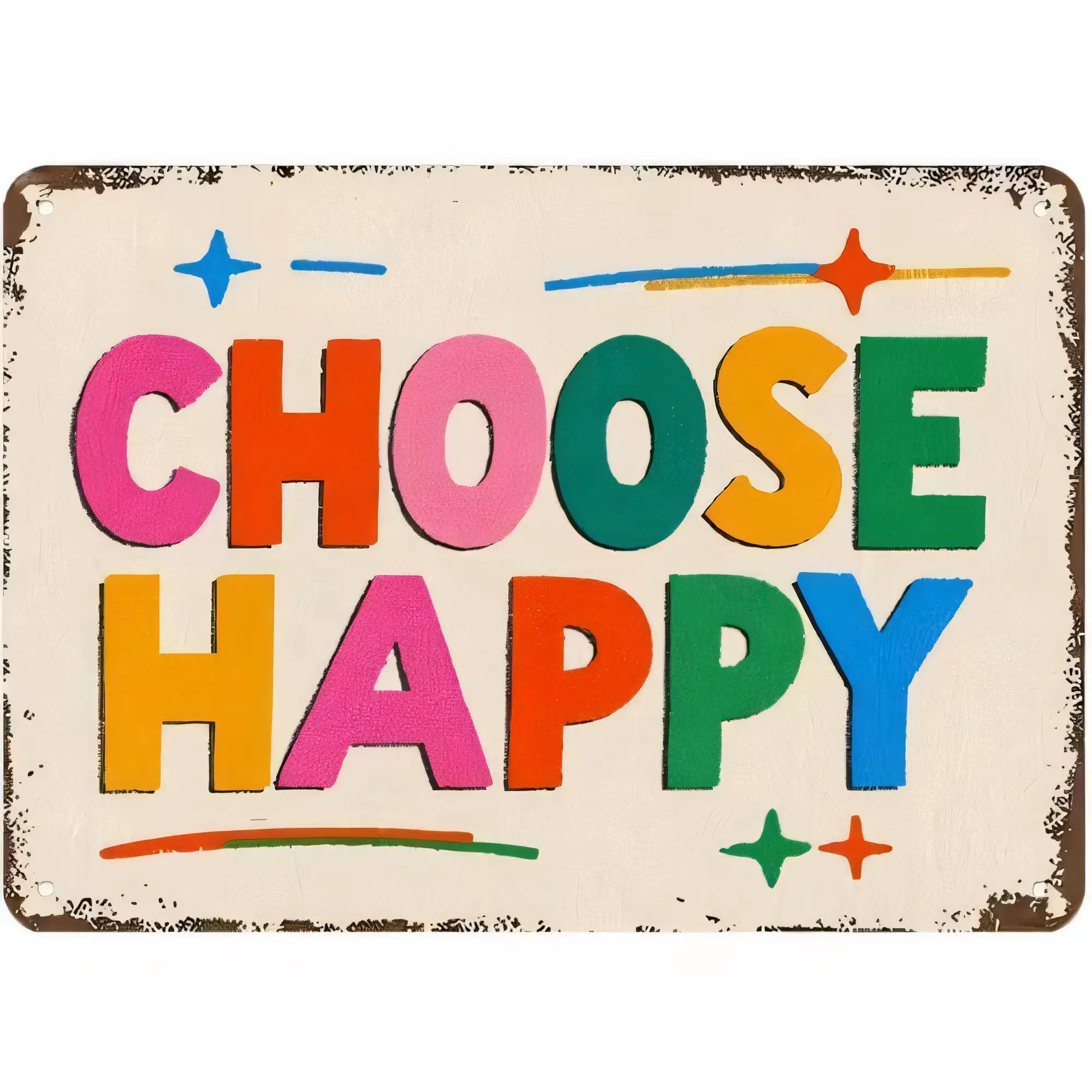 Tin Sign “Choose Happy” Colorful Retro Typography Metal Wall Art Plaque for Home Office Bar Cafe Decor Vintage Style Rust Proof