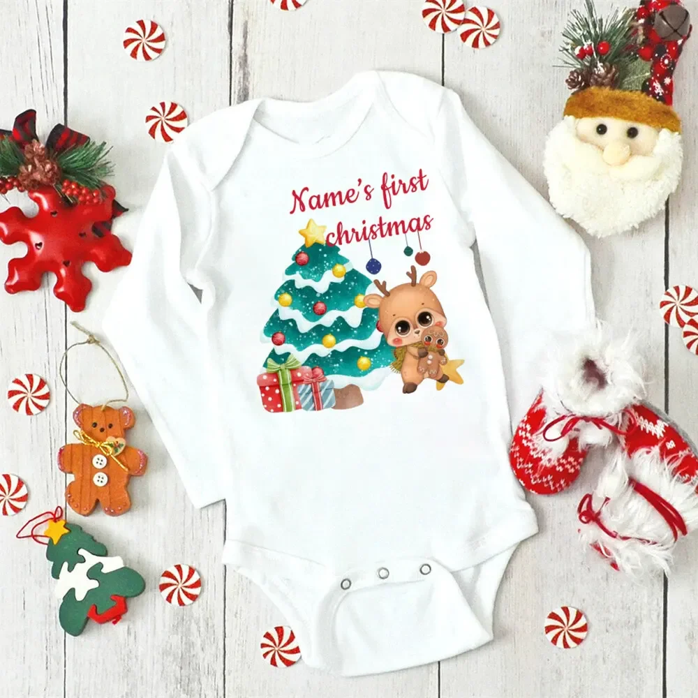 Personalised Christmas Baby Bodysuit Boys Girls Cute Clothes Custom Deer Print Infant Christmas Romper Xmas Party Baby Gift