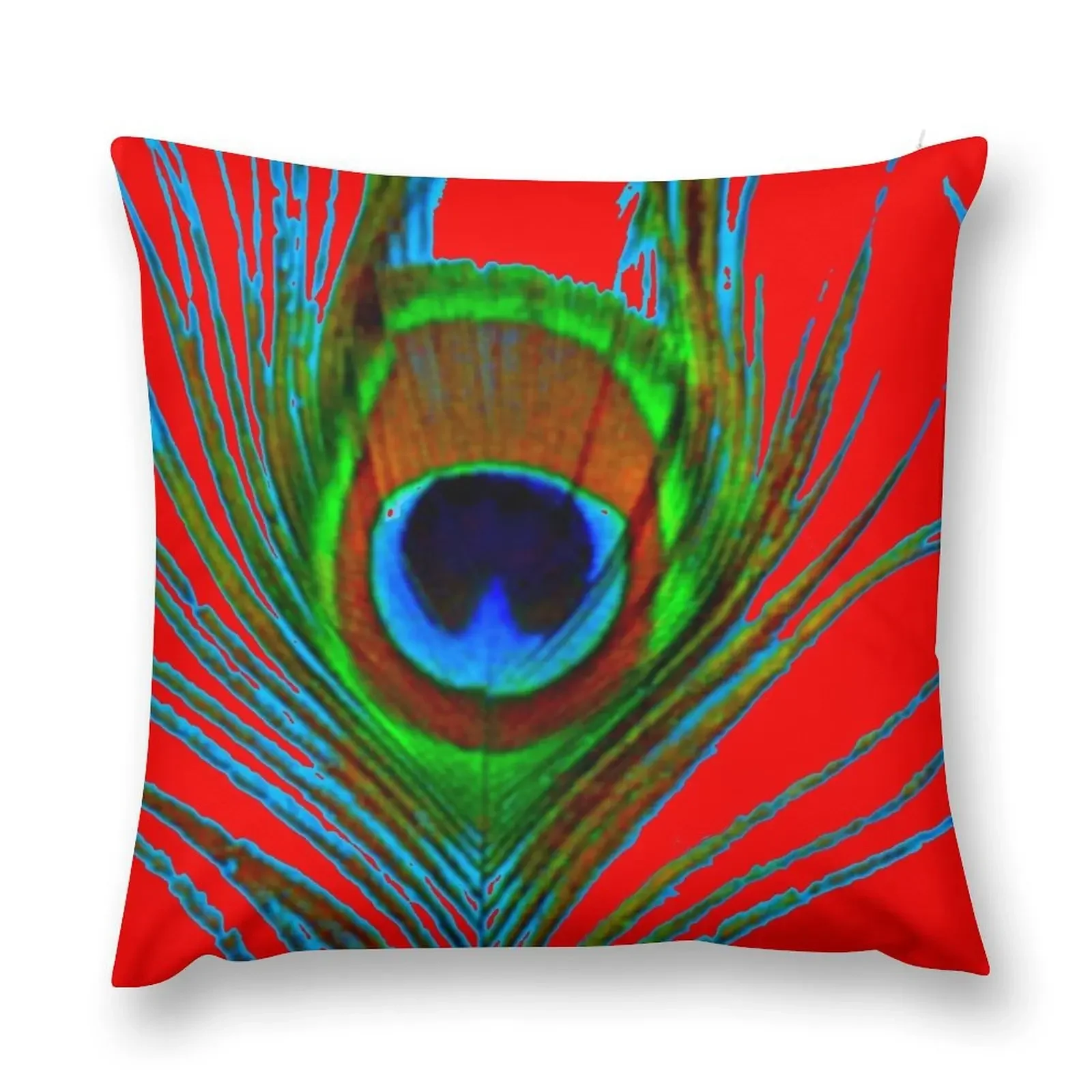 DECORATIVE BLUE & GREEN PEACOCK FEATHER RED ART Throw Pillow New year Pillow Case Christmas pillow