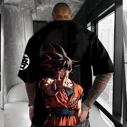 Dragon Ball Goku Devil Horn รุ่นหลวมเสื้อยืดผู้ชายอะนิเมะกล้ามเนื้อ Cool Streetwear ผ้าฝ้าย Casual Streetwear ฤดูร้อน Y2K แฟชั่น