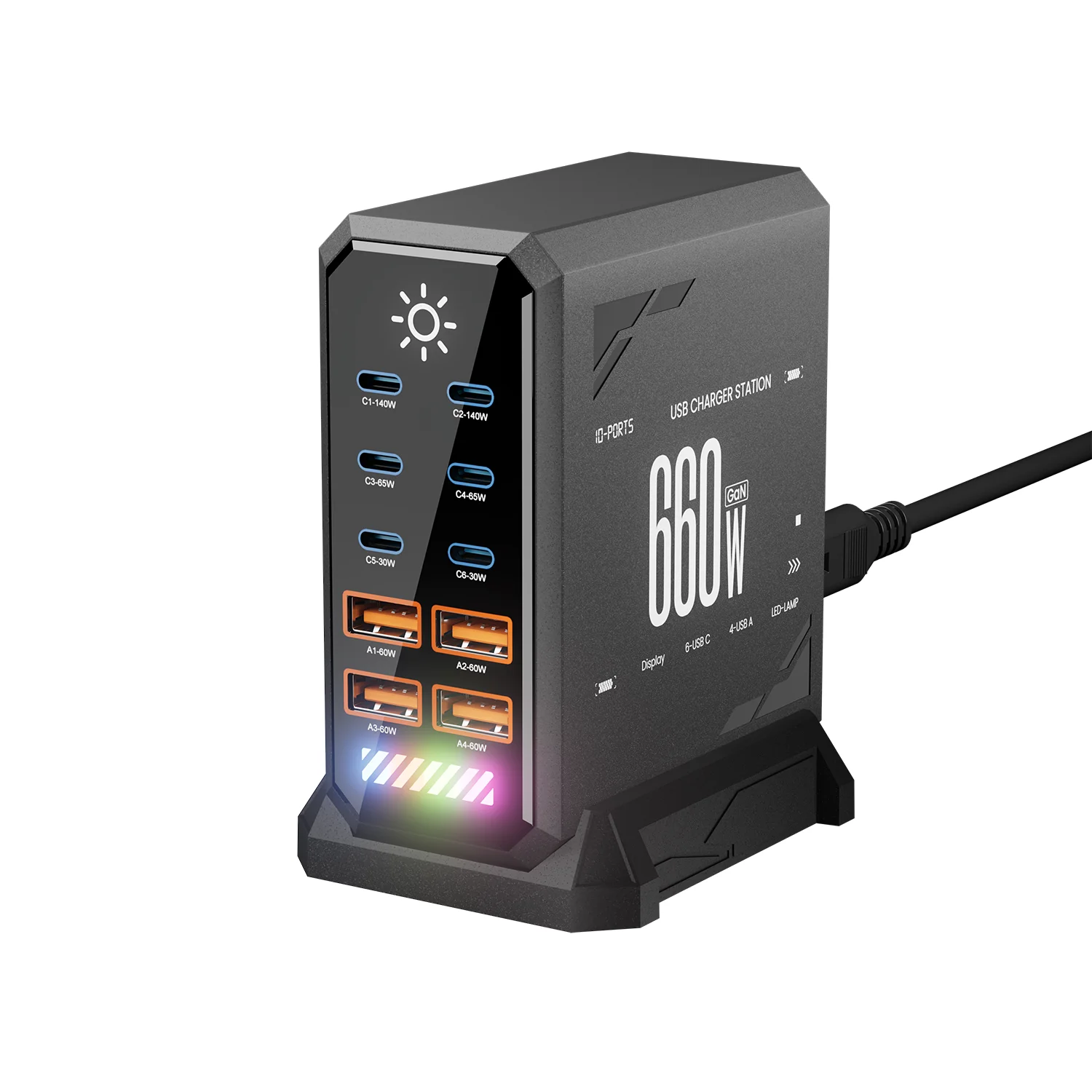660W GaN USB C-laadstation 10-poorts snellader Type C PD3.1 PD3.0 PPS snellader voor Macbook Pro iPad iPhone 16 Samsung - afbeelding 1