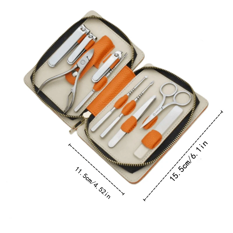 오렌지 가죽 매니큐어 도구 트리밍 세트, 스테인리스 매니큐어 풀세트, 홈케어 매니큐어 발 각질 제거 키트