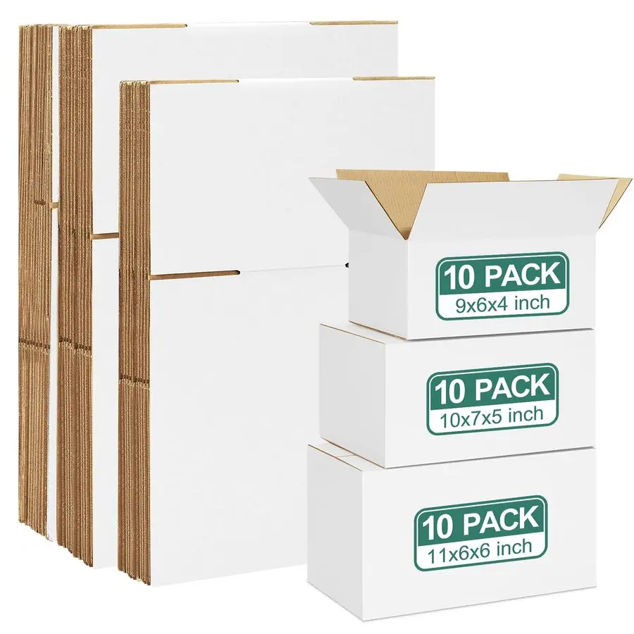

30 Pack Small Shipping Boxes Assorted Sizes, White Corrugated Box Mailers, 9x6x4 amp 10x7x5 amp 11x6x6 10 PCS Each Small Boxes,