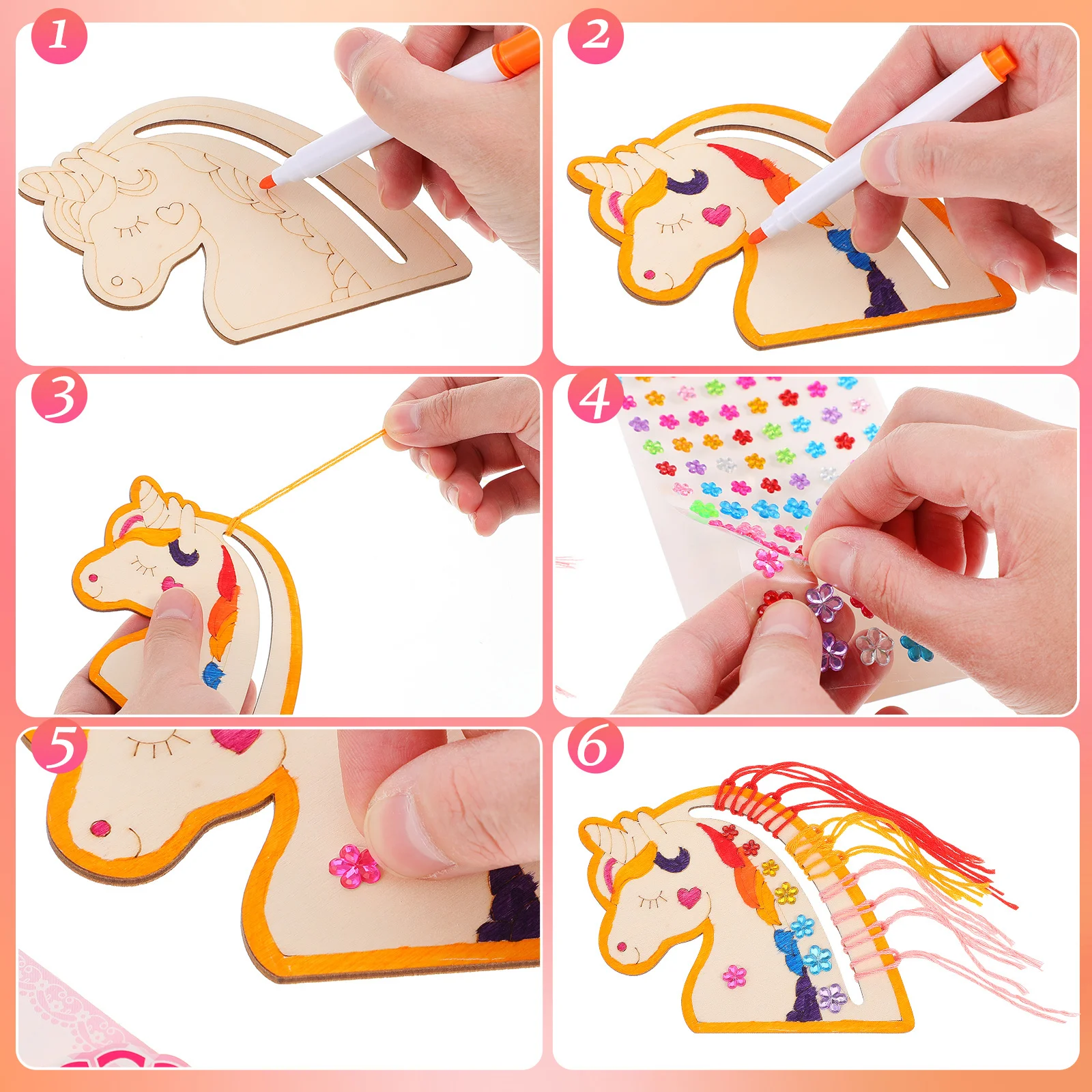 ชุดยูนิคอร์นไม้ดิบ 1 ชุด สำหรับงานประดิษฐ์สร้างสรรค์ เหมาะสำหรับงานปาร์ตี้ ห้องเรียน หรือวันฝนตก