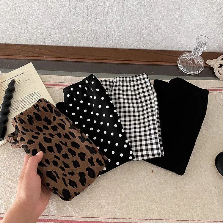 Girls' Summer Casual Pants Baby's Stylish Children's Leopard Print Checkered Polka Dot Bell Bottom Pants