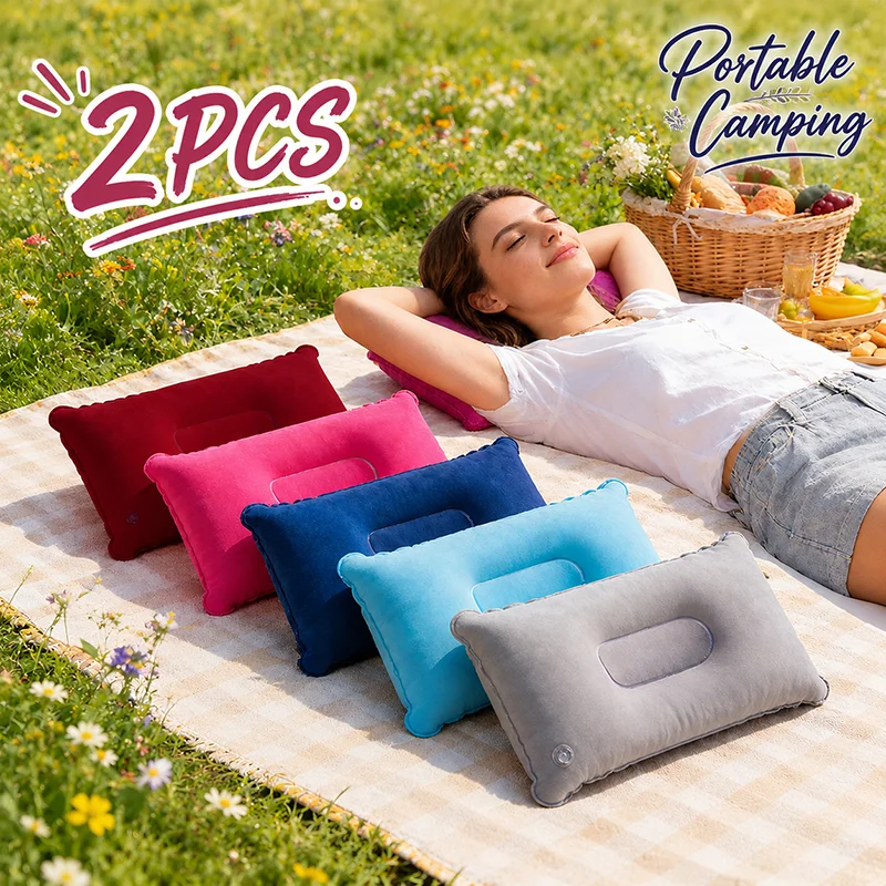 2 Almofadas Infláveis para Camping, Almofadas de Viagem Portáteis Ultraleves com Suporte para Pescoço e Lombar, Almofada de Praia Lavável, Gadgets de Viagem