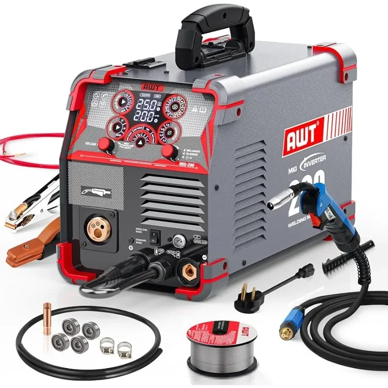

Сварочный аппарат MIG AWT, 200 А, 8 в 1, газовый MIG/безгазовый толкательный сердечник MIG/палочка/подъемная TIG/точечная сварка/катушка, алюминиевый сварочный аппарат MIG