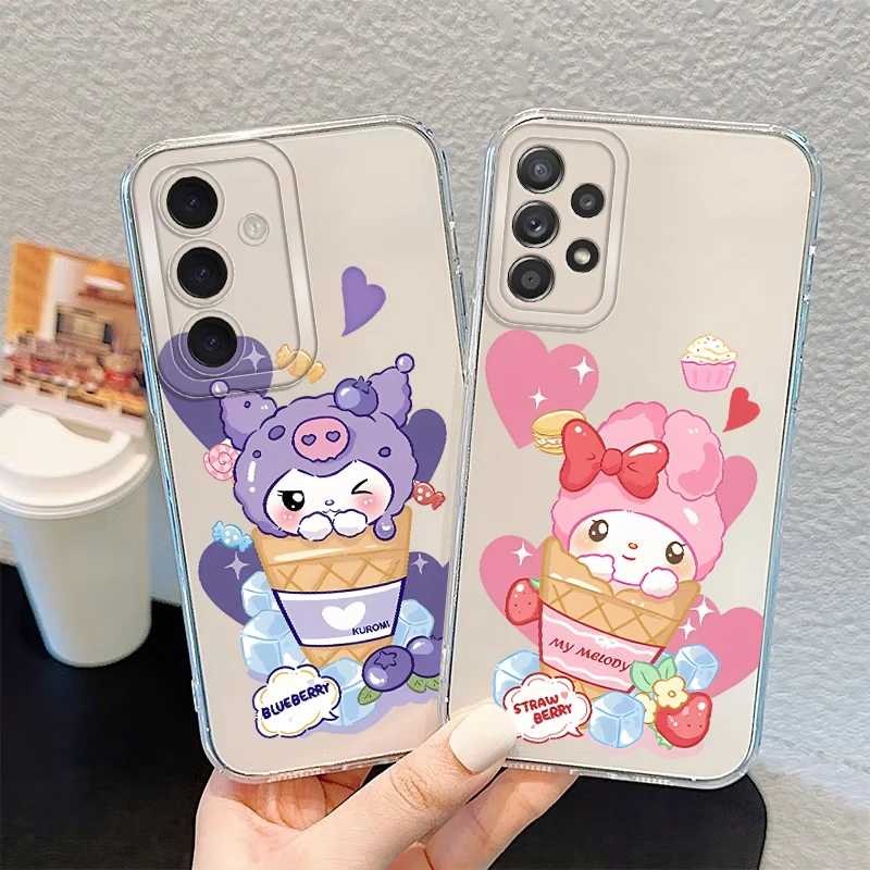 Funda de teléfono suave para Samsung Galaxy A73 A54 A15 A55 A23 A36 A13 A25 A26 A24 A14 A33 A56 A34 A35 melodía de dibujos animados Sanrio