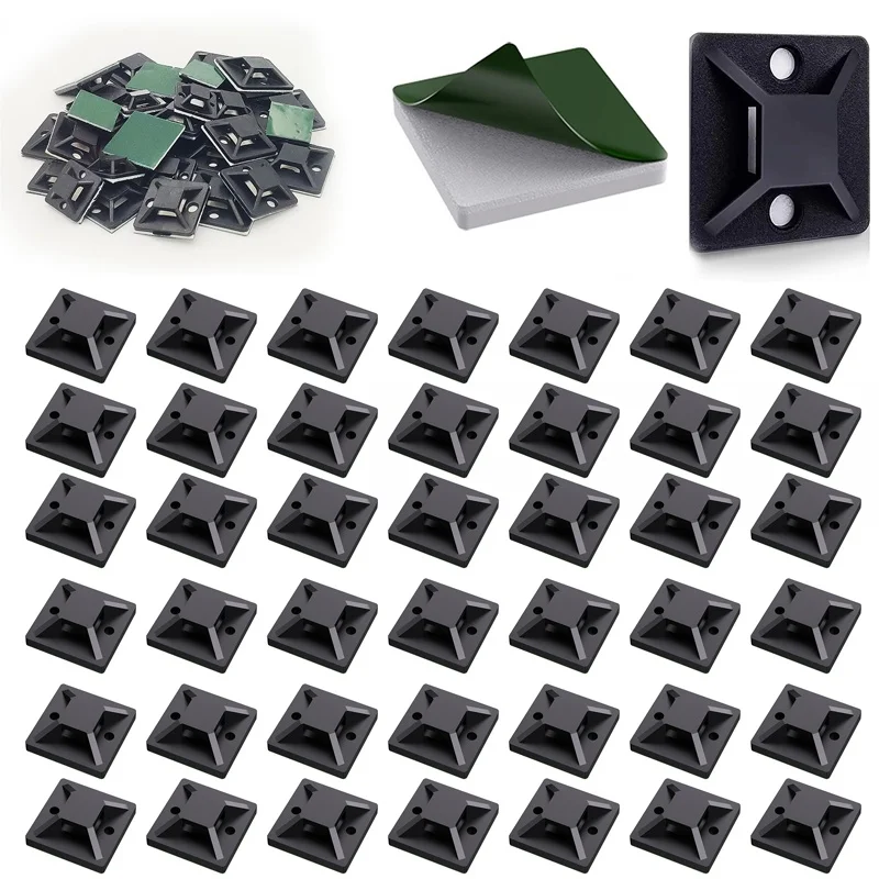 100Pcs Strong Adhesive Tie Mount Cable Organizer Desk Tidy Cable Manager For Outdoor Cable Organizer Wire Holder Organizer Clips