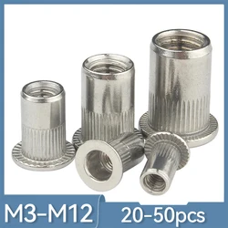 20-50Pcs M3 M4 M5 M6 M8 M10 M12 Aluminum Alloy Rivnut Flat Head Threaded Rivet Insert Nutsert Cap Rivet Nut for Screw Bolt