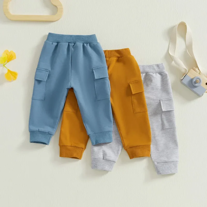 RUEWEY 0 to 3 Years Baby Boy Cargo Pants Spring Autumn Clothes Solid Color Elastic Waist Trousers with Pockets Causal Streetwear