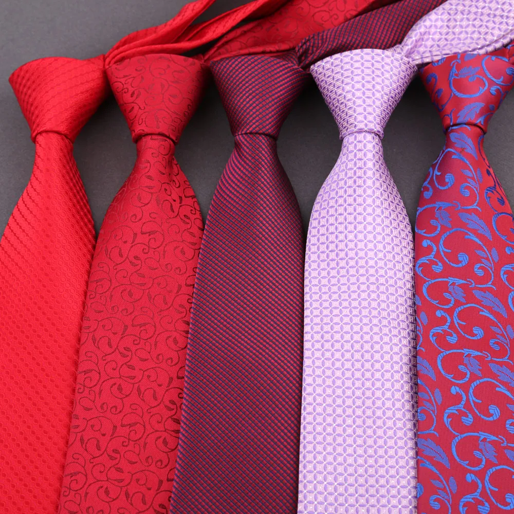 Herren-Krawatte, 8 cm breit, lässig, gepunktet, mit Blumenmuster, Polyester, rotes Muster, Krawatte für Business-Anzug, Hochzeit, Party, Accessoires, Geschenk