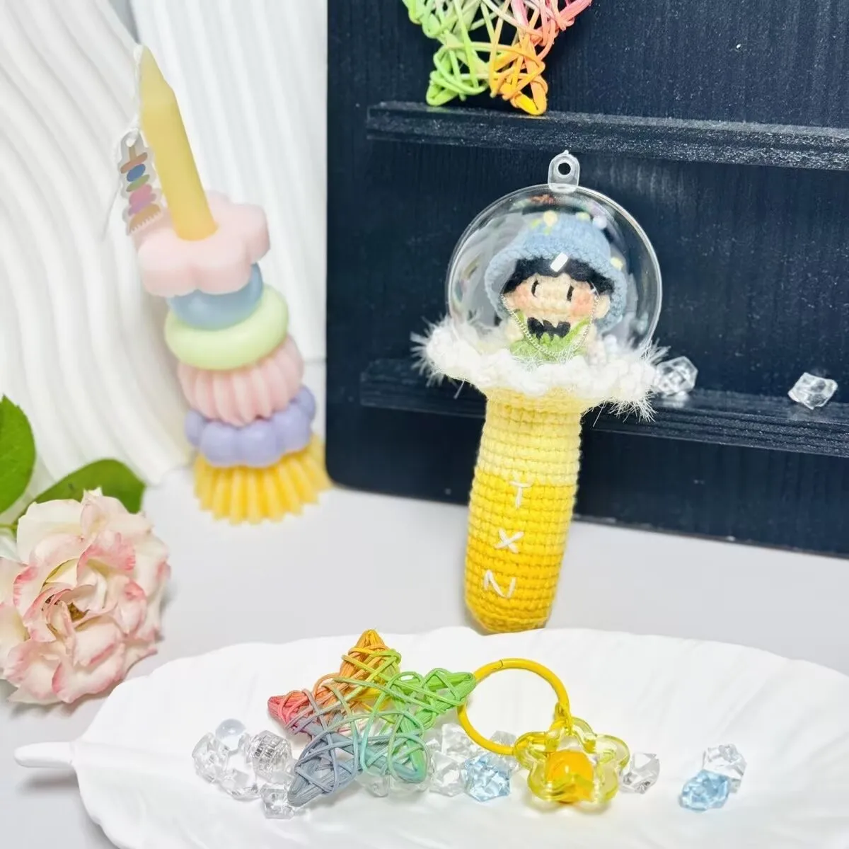 قبعة صياد السمك Tian Xuning، حلوى صغيرة الحجم، عصي دعم متوهجة، المعلقات الكروشيهية، مواد الدعم، الهدايا