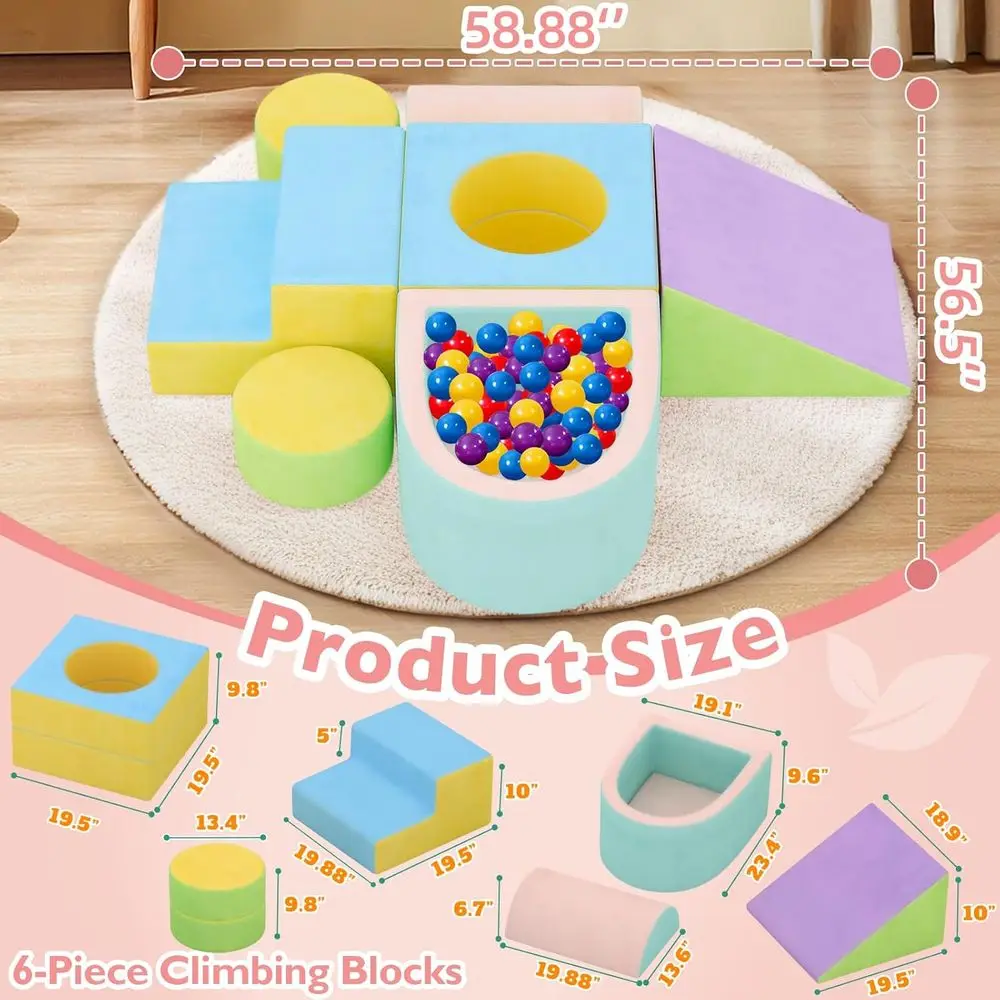 6-częściowy zestaw piankowych klocków do wspinaczki dla maluchów z basenkiem z kulkami, kolorowy miękki zestaw do zabawy dla dzieci w wieku 1-3 lat, zabawki do wspinaczki do użytku w pomieszczeniach (kulki nie są dołączone)