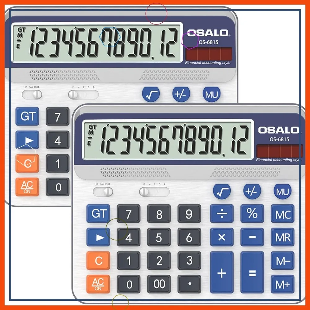 

Large 5-Inch LCD Display 12-Digit Desktop Calculator with Big Buttons, Solar & Battery Powered for Office Home Use