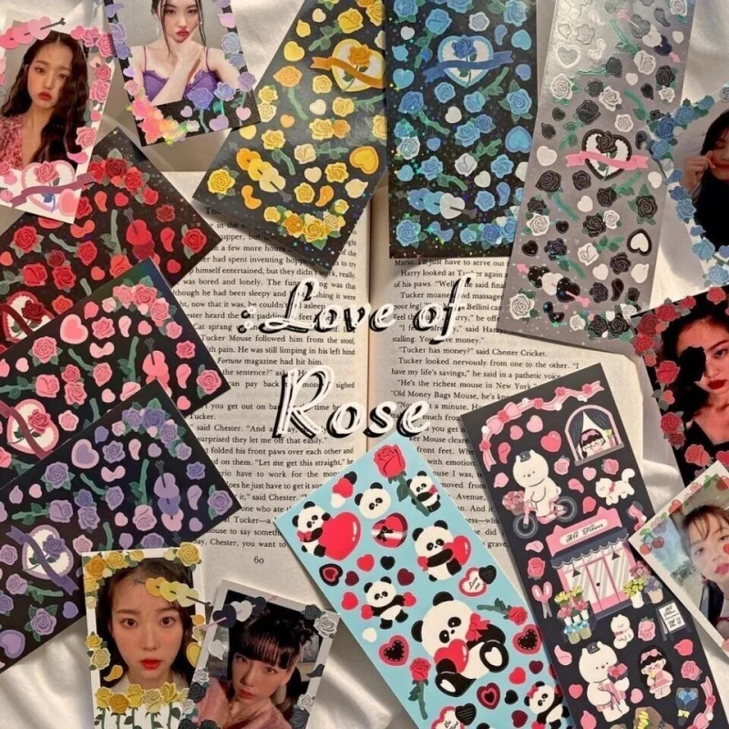 Koreaanse Laser Liefde Hart Met Roos Stickers Hand Account Kaart Fotoalbum Dagboek Planner DIY Decoratief Materiaal Stickers