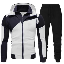 Tute da uomo Set primavera autunno felpa con cappuccio a maniche lunghe cerniera pantaloni da Jogging Patchwork tuta da corsa Fitness abbigliamento Casual abbigliamento sportivo