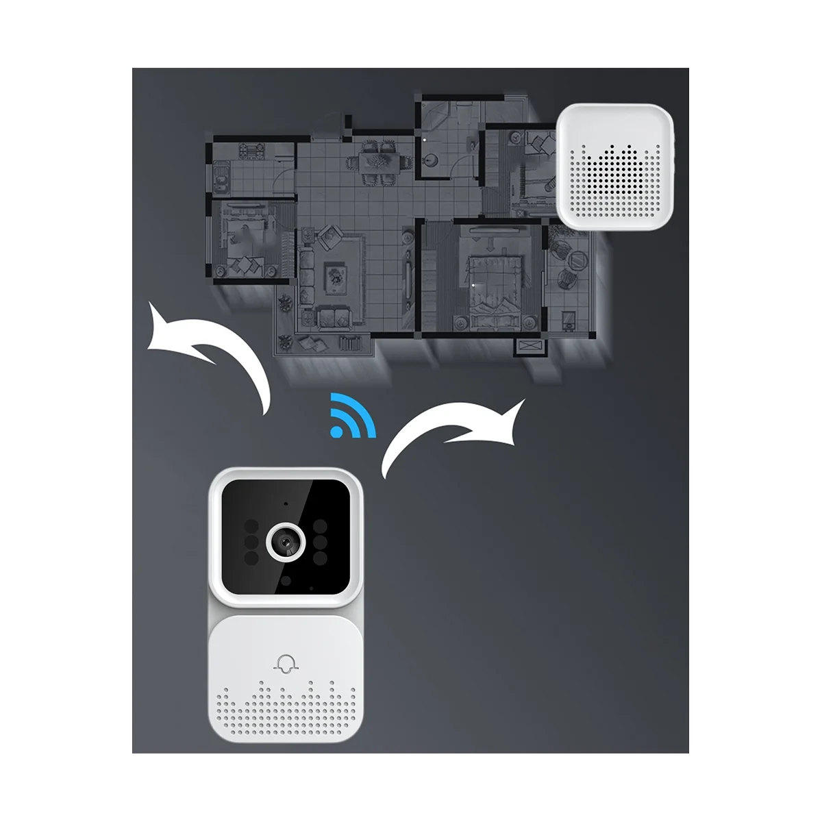 Home Security Pir Motion Chime Door Sensor Sound Alarm 20 Song Smart Doorbell Ring Touch Button