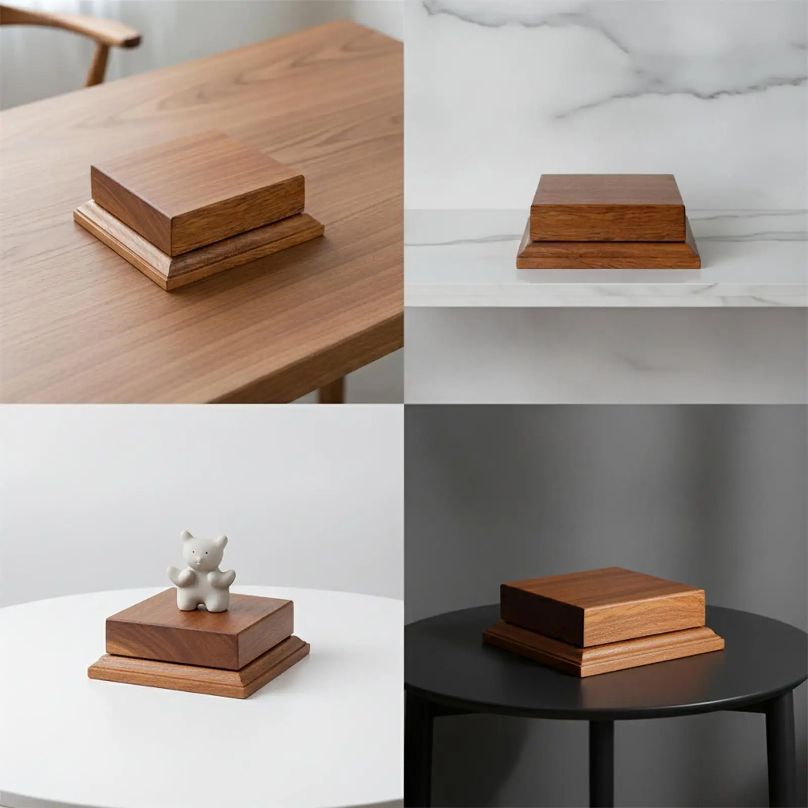 Wooden Display Pedestal Square Two Tier Riser Stand for Figurine Decor Shelf Table Accent view 5