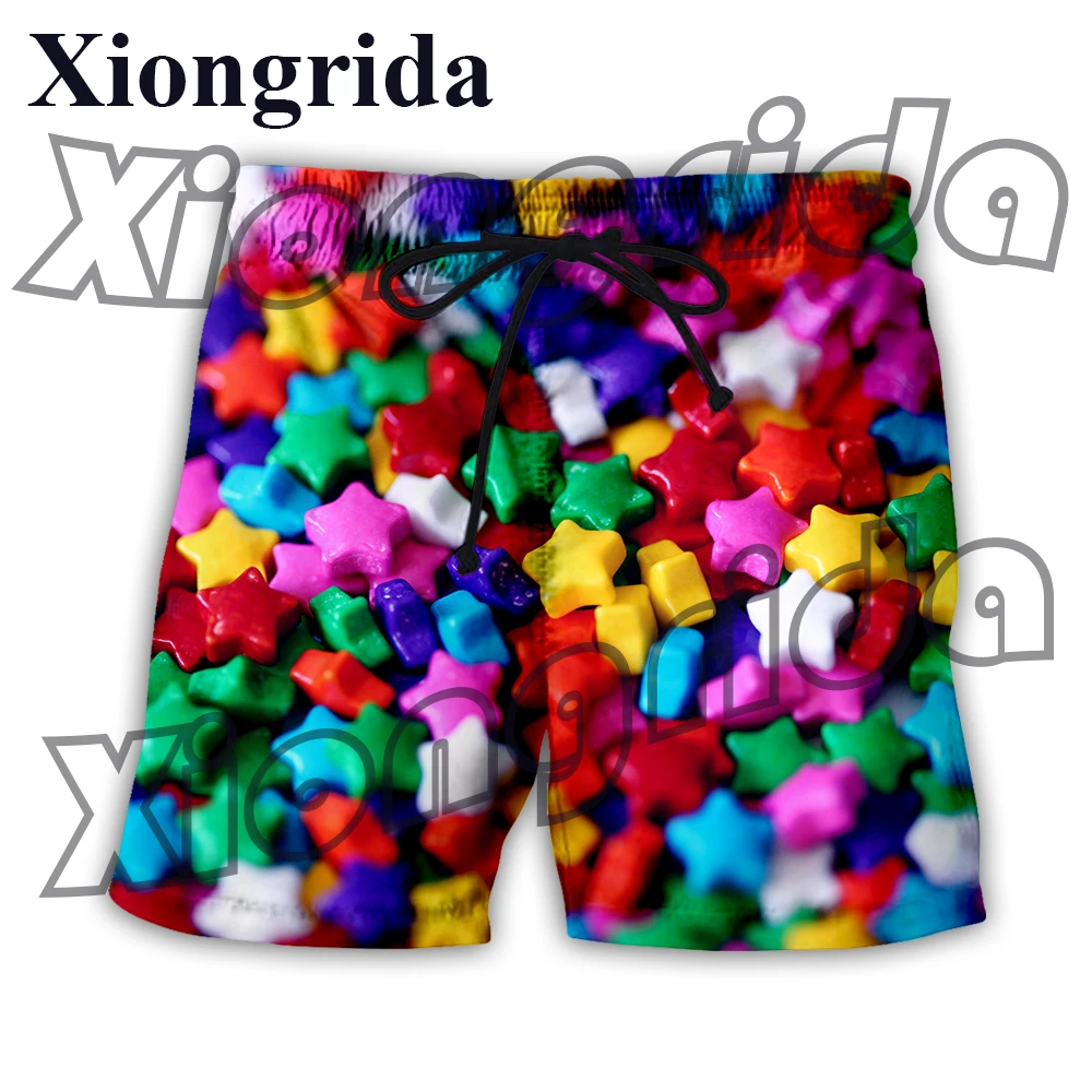 Shorts de Praia de Cordão Masculino, Unisex Verão Swim Trunks, Impressão Digital 3D, Doces, Moda, S-6XL