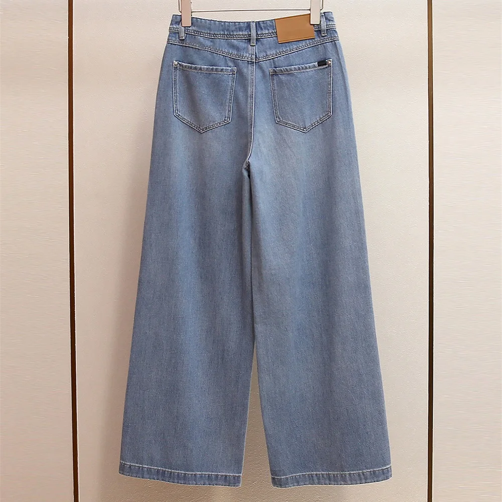 2025 Ropa de mujer Jeans, algodón puro, diamantes de imitación, corte holgado, cintura alta, pantalones de pierna ancha, nuevo sujetador de pantalones de alta calidad Y2K