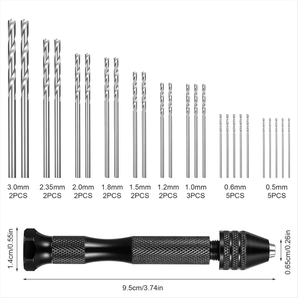 A75K 36Pcs Hand Drill Bits Set Metal Pin Vise with Small Drill Bits PCB and 25PCS Micro-Twist Drill Bits for Craft Beads