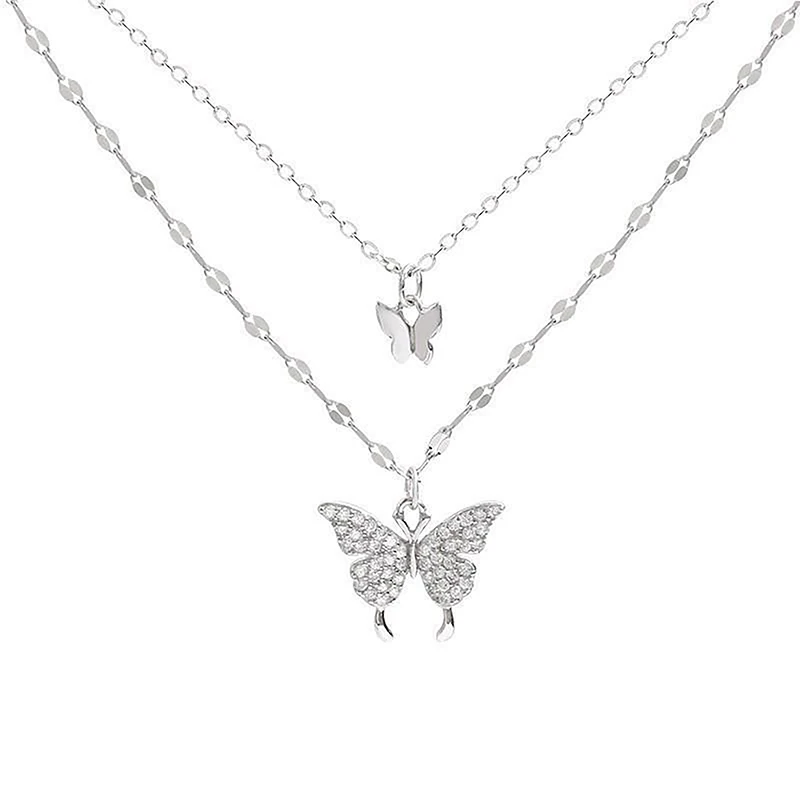 Fashion Double Layer Butterfly Necklace Ladies Delicate Cool Hundred Matching Cold Wind Collarbone Chain