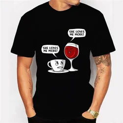 Y2k T Shirt for Men Coffee Wine She Loves Me More Graphic T Shirts Short Sleeve Tee Hip Hop Streetwear Harajuku Fashion T-shirts