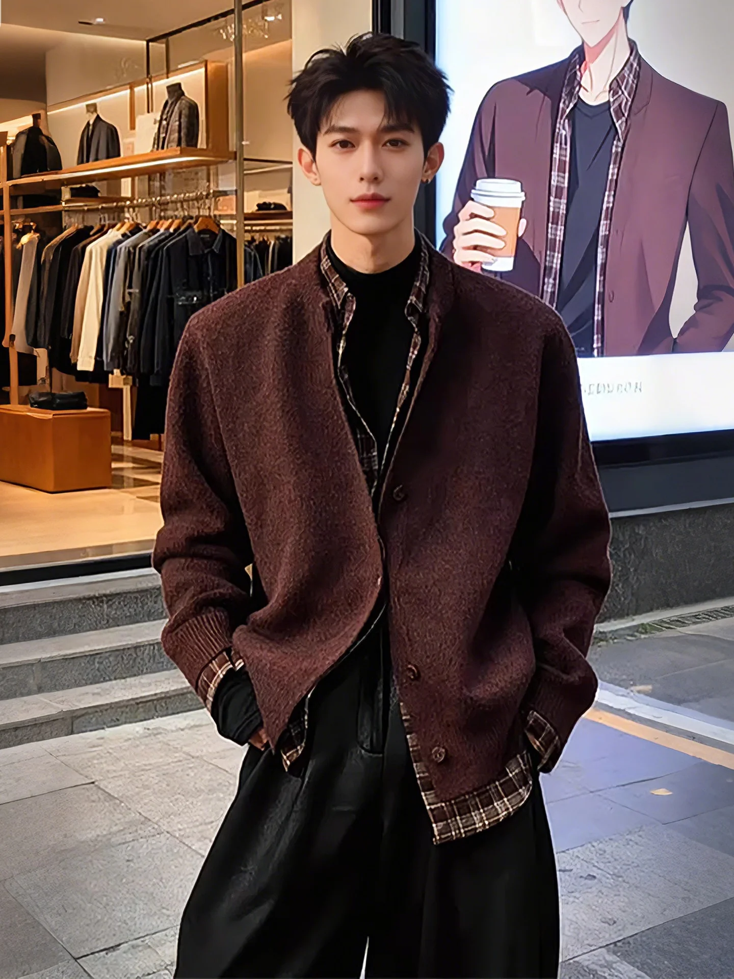 

Мужской зимний кардиган Old Money в стиле пэчворк с клетчатым узором, коричневый, свободного кроя, с длинными рукавами, повседневный, в стиле Mermaid Brown