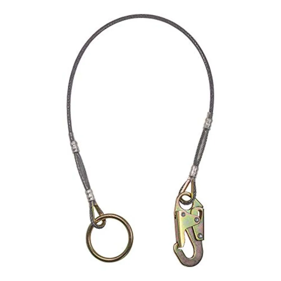 

6-футовый крепежный трос с кольцевым креплением для I-образной балки с виниловым покрытием толщиной 1/4 дюйма на одном конце и карабином с фиксатором на другом.