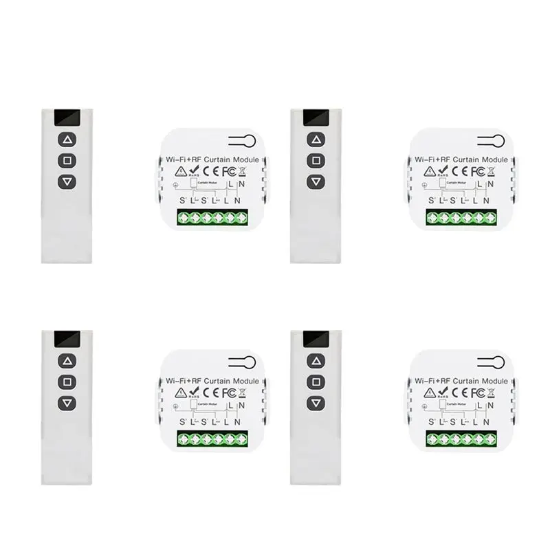 4X Tuya Smart Life Wifi 433Mhz Blind Curtain Switch With RF Remote For Electric Roller Shutter Control, 1RC 1RE-B51B
