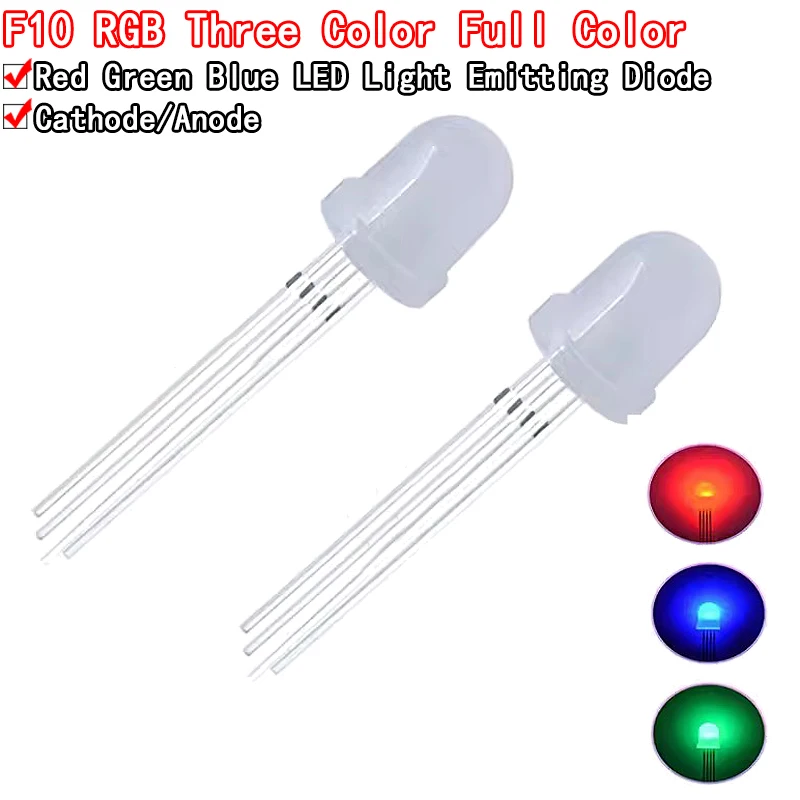 F10/10mm Full-color Mist Common Cathode/common Anode Four-pin Full-color RGB Direct Plug-in LED Light-emitting Diode Lamp Beads