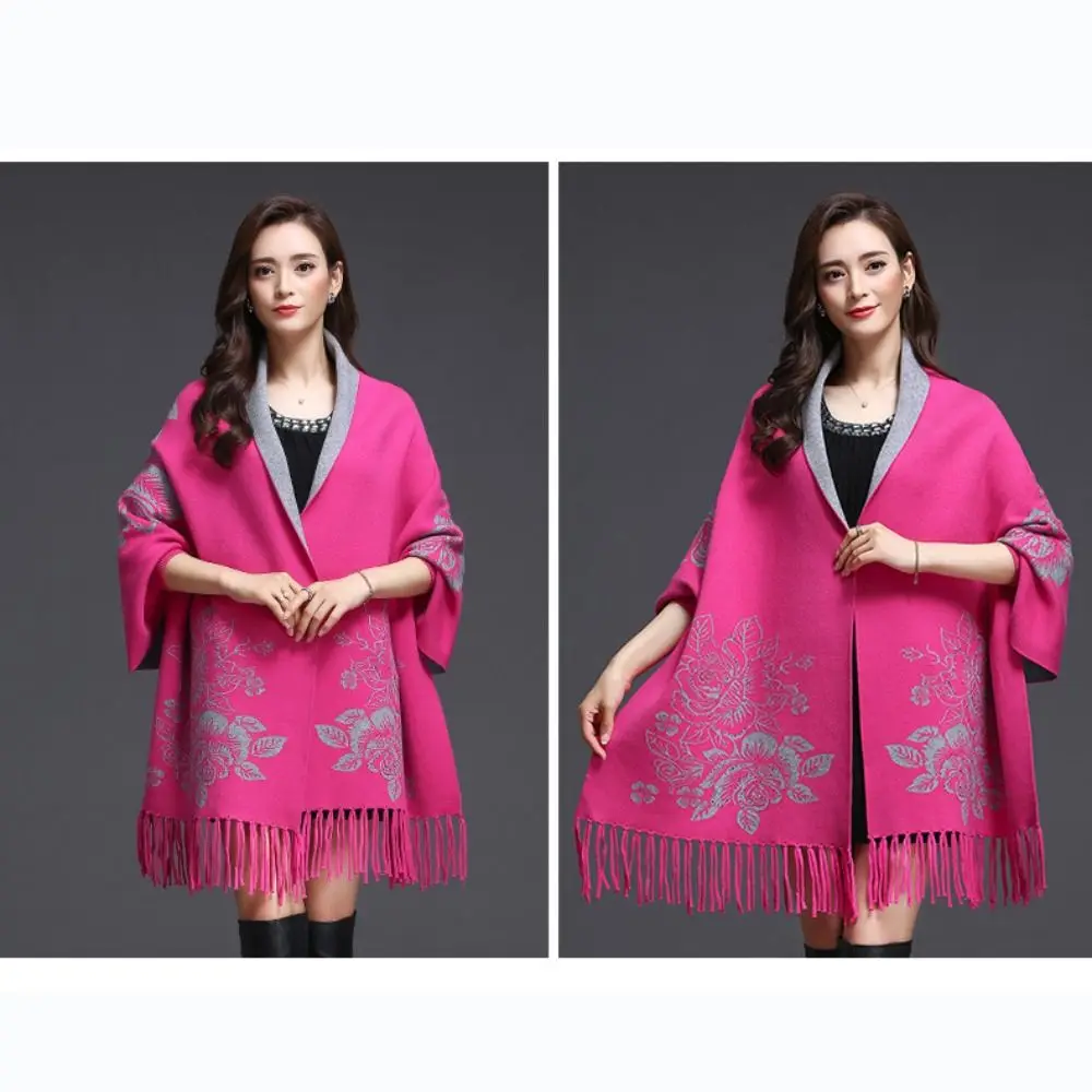 

Имитация кашемира: двусторонний шарф с вышивкой, длинная накидка с бахромой, утепленный роскошный элегантный кардиган-накидка