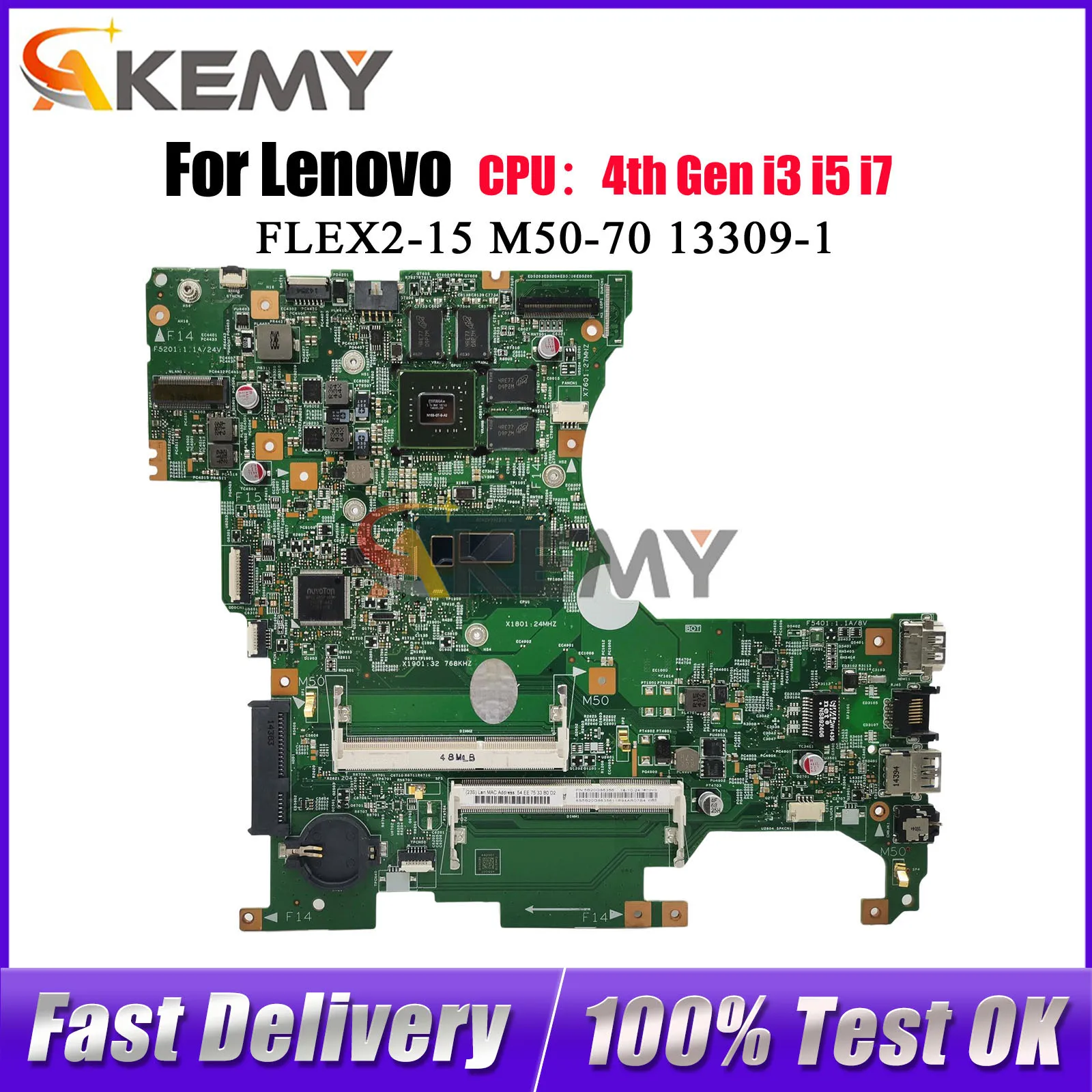 

Материнская плата для ноутбука Lenovo FLEX2-15 M50-70 13309-1 с графическим процессором V2G I7-4-го поколения DDR3, 100% полностью протестирована