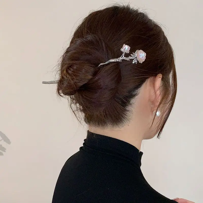 

2024 Rose Flower Hairpin New Chinese Hairpin Daily Hairpin Women's High-end Simple Modern Hair Headwear