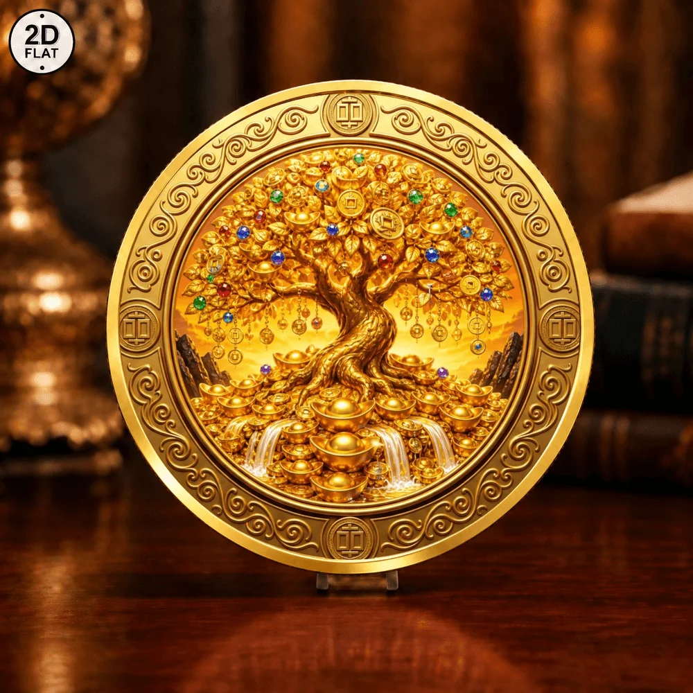 1pc Chinese Money Tree & Dragon Turtle Golden Challenge Coin Wealth Lucky Collectible Medal Feng Shui Souvenir Holiday Gifts