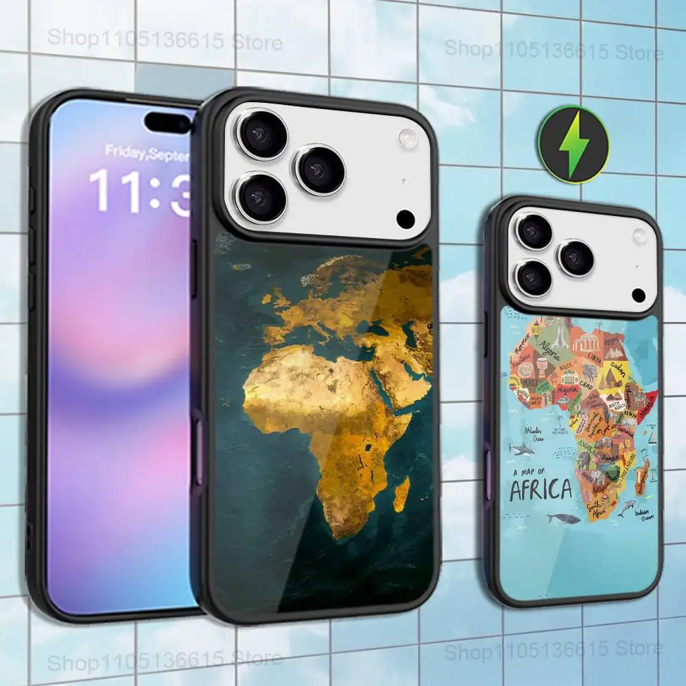 

Map Travel Art Africa Case For iPhone 16,15,17,14,13,12,11,Pro,Max,Plus,Mini,Magsafe,Magnetic Wireless Charging Case