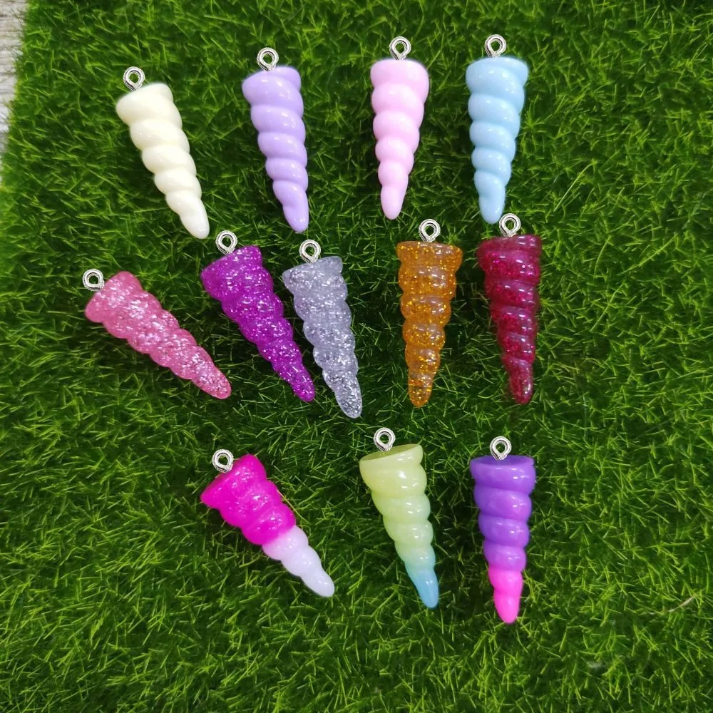 10Pcs Cute Mini Unicorn Horn Resin Glitter Charms With Eye Pin Pendants For Jewelry Key Chain Earrings Necklace Crafts Findings
