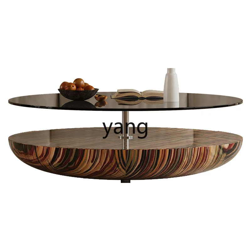 YJQ modern minimalist round tempered glass coffee table household light luxury high-end rotating coffee table