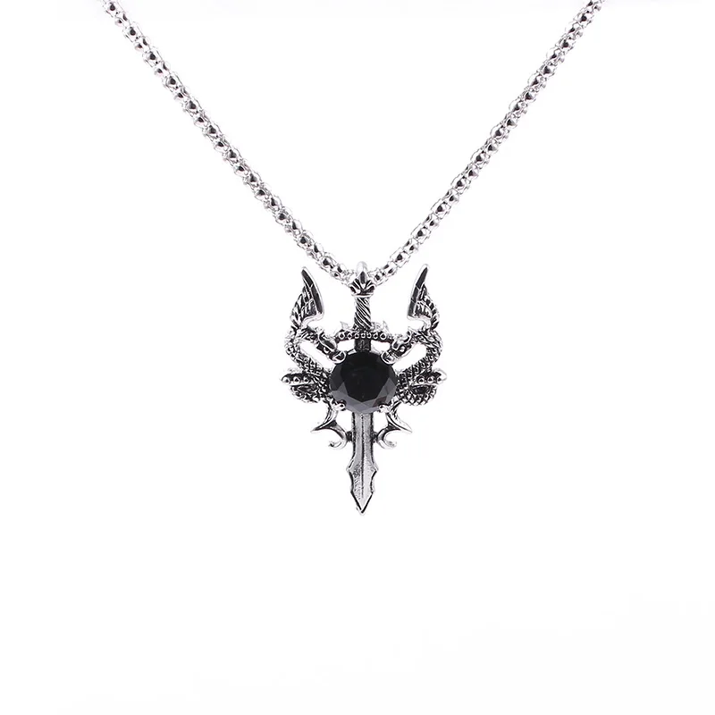 Double Dragon Black Gem Cross Necklace Punk Personalized Pendant Jewelry Accessory for Women Men Trendy Gifts view 6