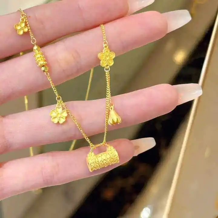 Women's Dainty Small Lock Pendant Clavicle Necklace Gold Plated 2026 Chinese Trend Ethnic Style For Daily Wear Date Party Gift