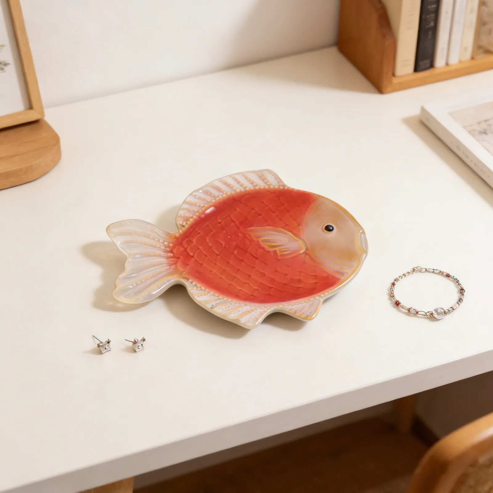 Fish Shape Ceramic Jewelry Tray Decorative Holder Ring Earring Dish Vanity Organizer Trinket Plate Ceramic Jewelry Display Plate