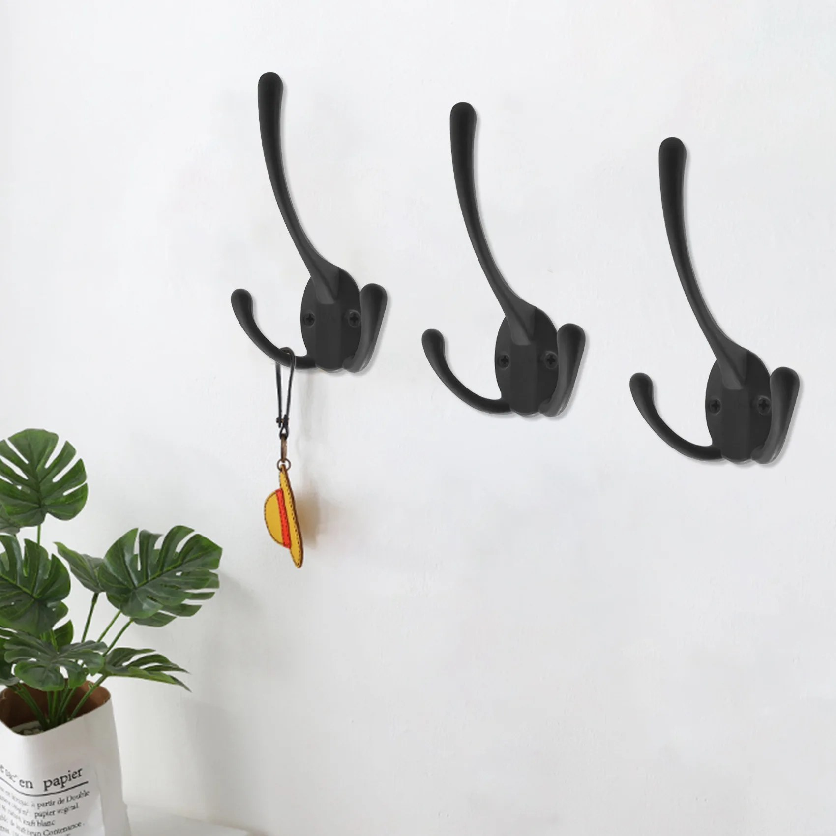 A23P 6PCS Big Heavy Duty Three Prongs Coat Hooks Wall Mounted With 12 Screws Retro Double Utility Rustic Hooks For Thick Coat