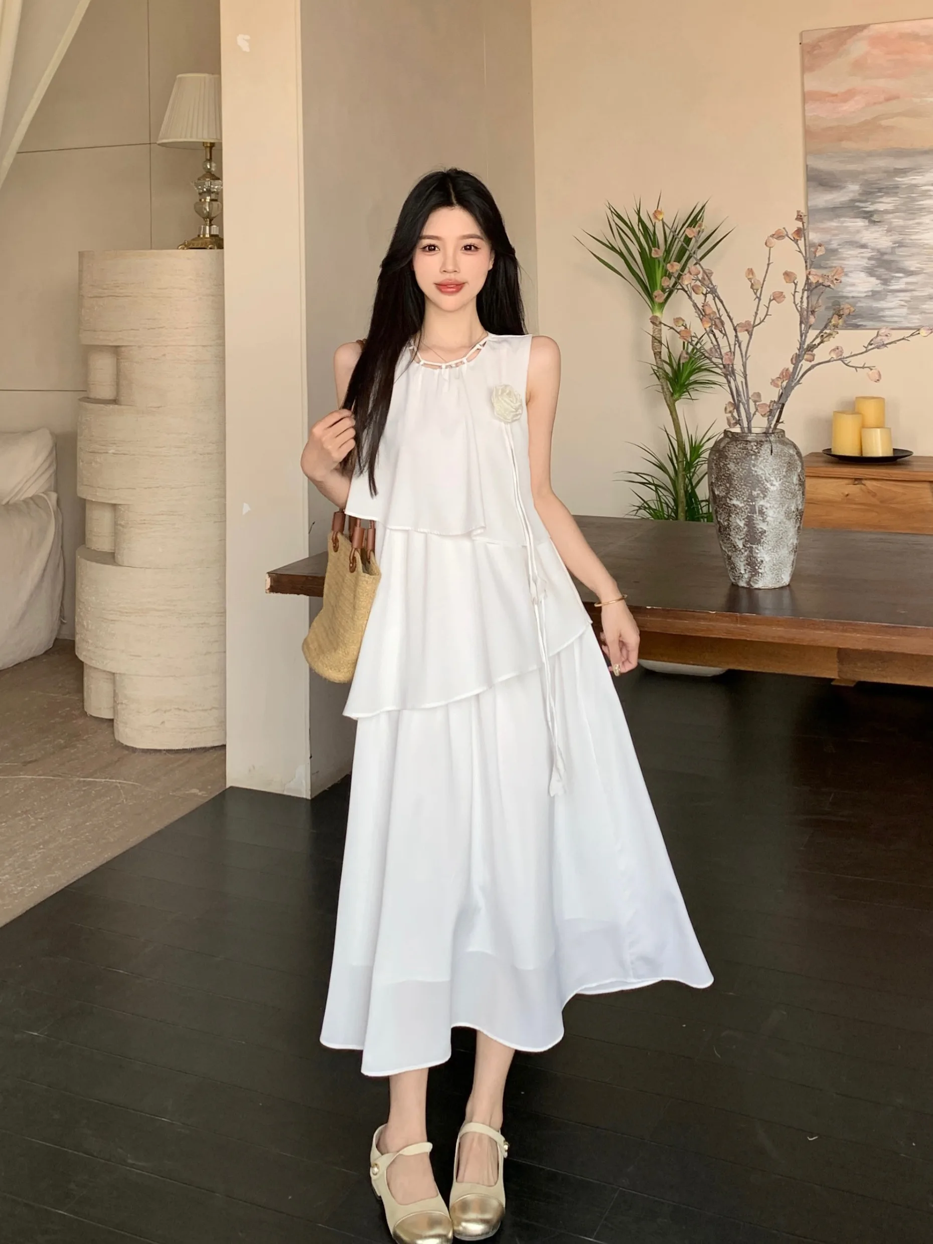 

Новинка: Элегантное летнее платье макси для полных женщин, белое, с круглым вырезом, без бретелек, для повседневной носки