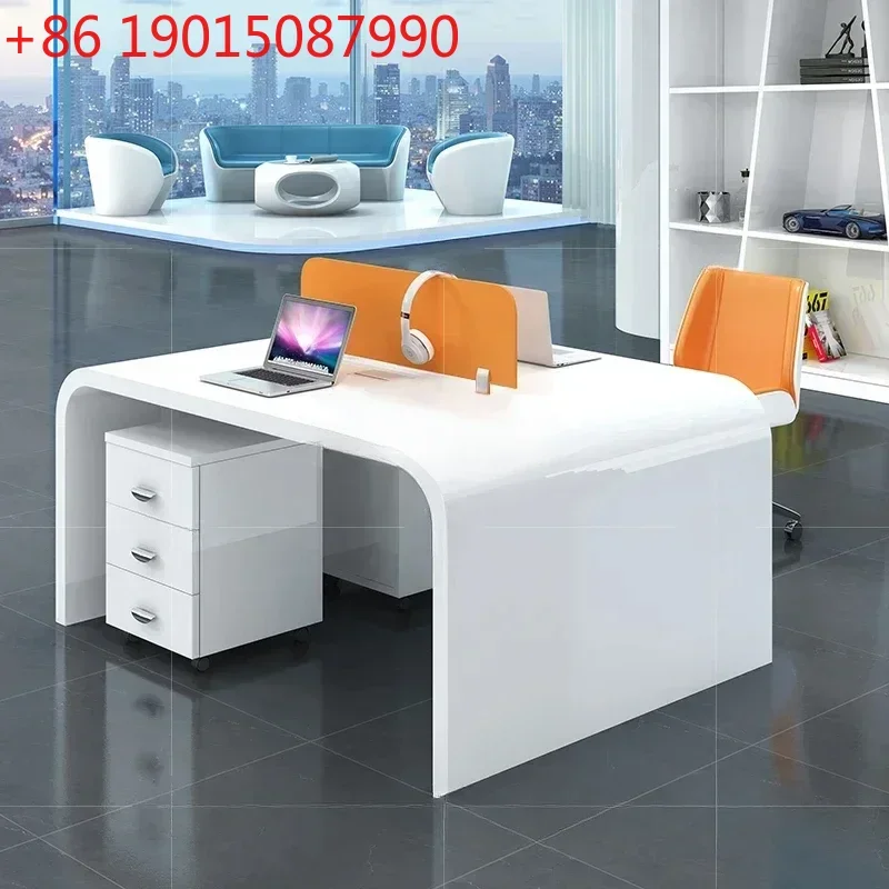 

Современный компьютерный стол для персонала с экраном, 4-местный офисный стол и комплект стульев