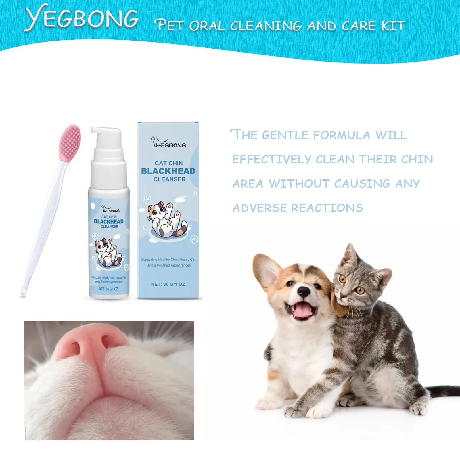 

Yegbong Pet Oral Cleaning and Care Kit Gentle Cleaning for Cat and Dog Mouth, Decontamination and Care Cleaning Liquid